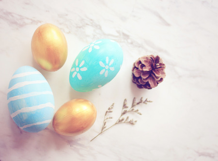 Pastel easter eggs with retro filter effectの写真素材