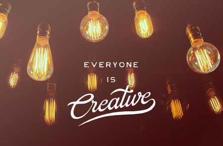 Inspirational motivation quote about creative with vintage lighting decorationの写真素材