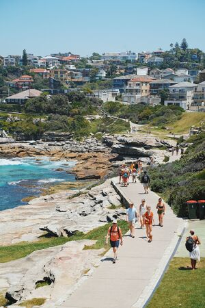 SYDNEY, AUSTRALIA - January 22, 2019: People relaxing on the beach on a beautiful day, Bondi Beach is a famous place in Sydneyのeditorial素材