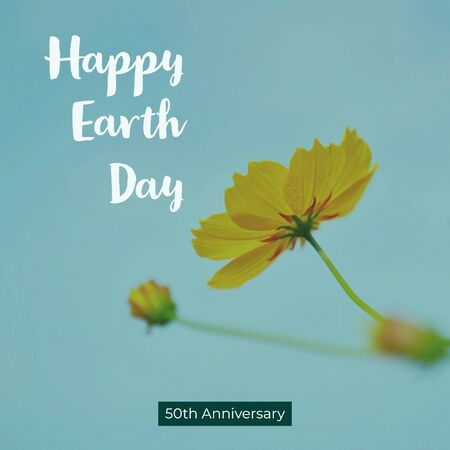 Happy Earth Day text on flower blooming background, save the earth and eco friendly conceptの写真素材