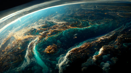 Beautiful view on planet Earth from space at night with city light, fantasy and futuristic, digital art style, background wallpaperの写真素材