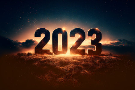 Abstract holiday concept colorful fireworks in 2023 text background, happy new year festival...