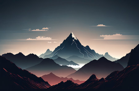 Minimal landscape digital art design, range of mountain in tranquil background, generative aiの素材