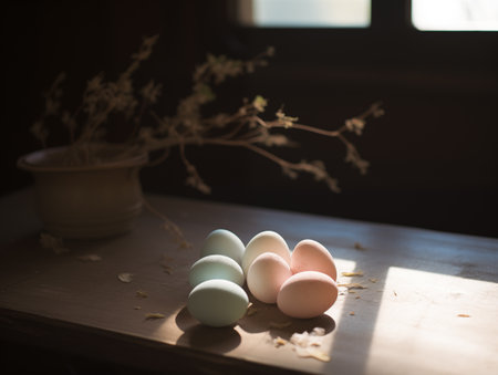 Happy easter eggs, interior lifestyle scene, aesthetic vintage styleの素材