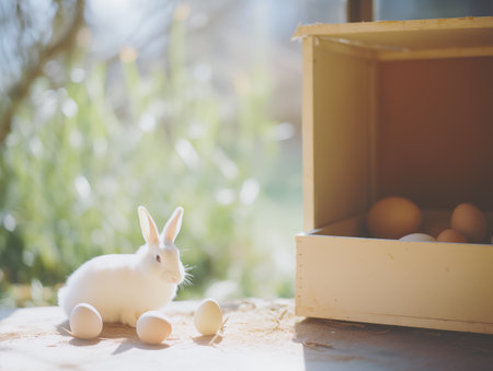 Happy easter eggs, a bunny with eggs in farm, aesthetic vintage styleの素材