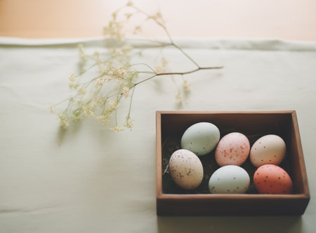 Happy easter eggs, interior lifestyle scene, aesthetic vintage styleの素材