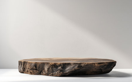 Rustic wood pieces podium mockup on white background for perfume, jewellery and cosmetic products in front viewの素材