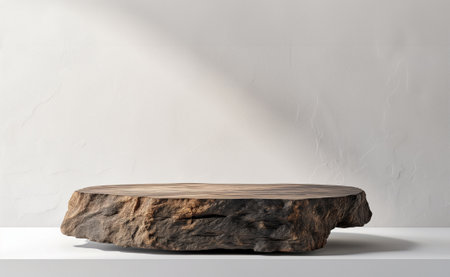 Rustic wood pieces podium mockup on white background for perfume, jewellery and cosmetic products in front viewの素材