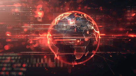 Digital world breaking news studio Background for news report and breaking news on world live reportの素材