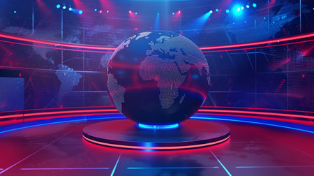 Digital world breaking news studio Background for news report and breaking news on world live reportの素材