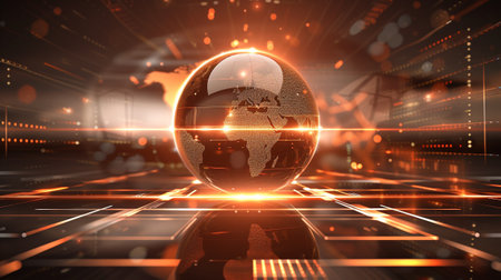 Digital world breaking news studio Background for news report and breaking news on world live reportの素材