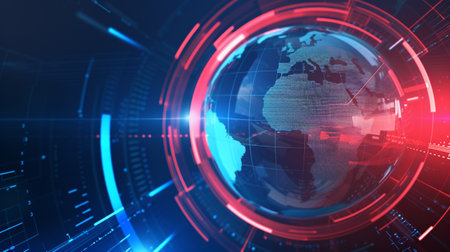 Digital world breaking news studio Background for news report and breaking news on world live reportの素材