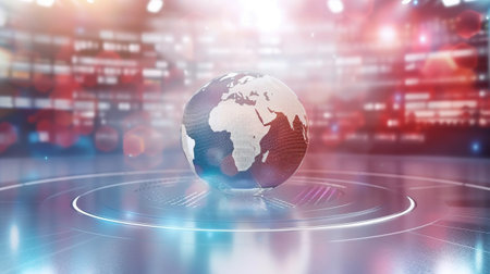 Digital world breaking news studio Background for news report and breaking news on world live reportの素材