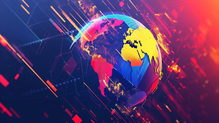 Digital world breaking news studio Background for news report and breaking news on world live reportの素材