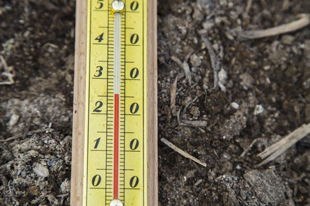 Outdoor Thermometer on the ground in the gardenの写真素材