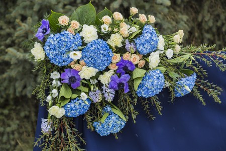 Beautiful wedding arch for marriage decorated with flowers.