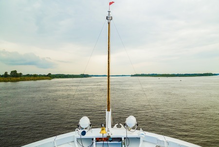 Bow of a ferry ship, beautiful landscapeの写真素材