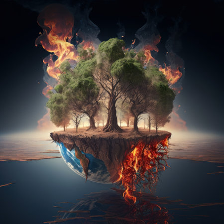 Global warming problem, Earth, forest and trees burn. Global warming, ecology, problem and environment concept , Generative AIの素材