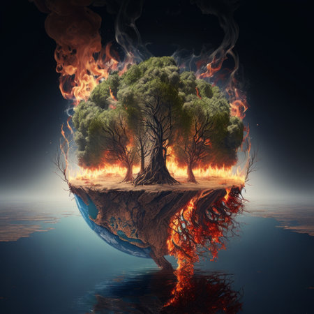 Global warming problem, Earth, forest and trees burn. Global warming, ecology, problem and environment concept , Generative AIの素材
