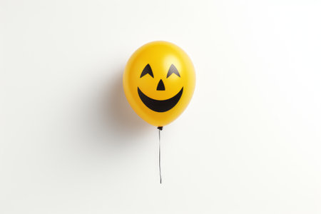 Yellow balloon with a smiley face on white backgroundの素材