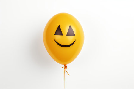 Yellow balloon with a smiley face on white backgroundの素材