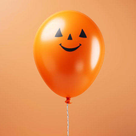 Orange balloon with smile emoji on backgroundの素材