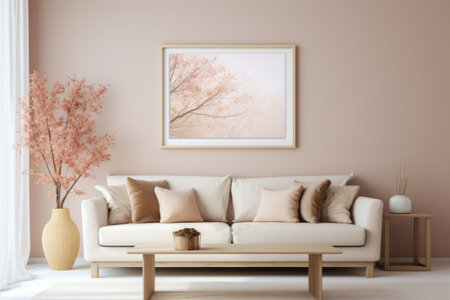 Modern minimalistic interior of the living room, painting on the wall. Generative AIの素材
