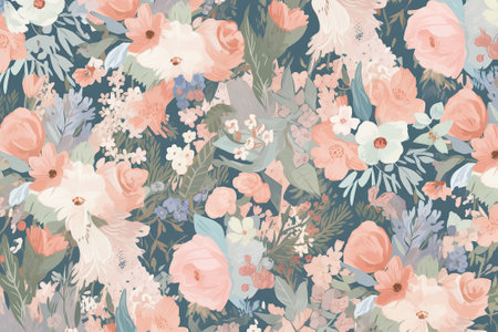 Abstract floral pattern. Blooming flowers on light background. Pale colors. Generative AIの素材