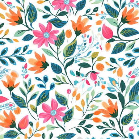 Abstract floral pattern. Blooming flowers on light background. Vivid colors. Generative AIの素材