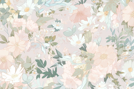 Floral background. Abstract leaf and flowers design on a light background. Pale colors. Generative AIの素材