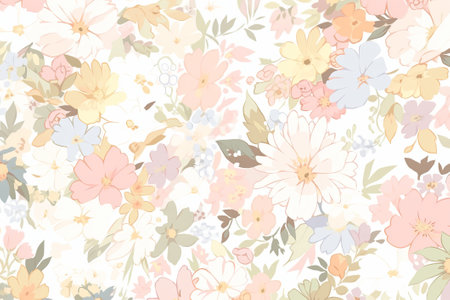 Floral background. Abstract leaf and flowers design on a dark background. Pale colors. Generative AIの素材