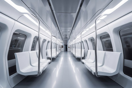 Interior of the salon of futuristic sci-fi train, transport of the future in modern style. Generative AIの素材