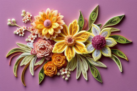 Composition of flowers in the technique of quilling. Papercraft, hobby concept. Generative AIの素材