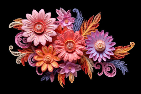 Composition of flowers in the technique of quilling. Papercraft, hobby concept. Generative AIの素材