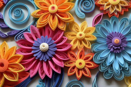 Composition of flowers in the technique of quilling. Papercraft, hobby concept. Generative AIの素材