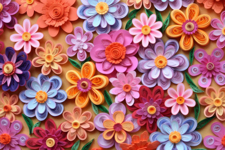 Composition of flowers in the technique of quilling. Papercraft, hobby concept. Generative AIの素材