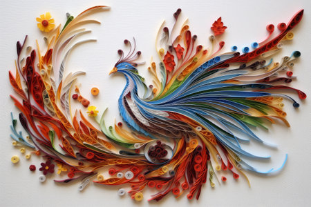 Abstract bird on a tree branch in the technique of quilling. Papercraft, hobby concept. Generative AIの素材