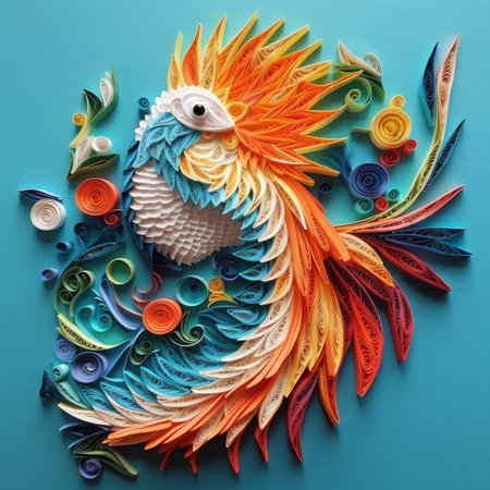 Abstract bird on a tree branch in the technique of quilling. Papercraft, hobby concept. Generative AIの素材