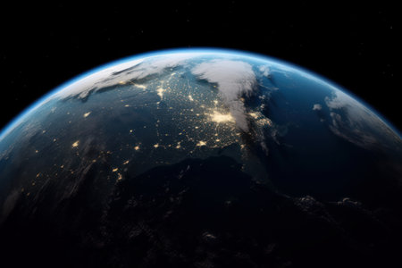 View of planet Earth from space with her atmosphere. Generative AIの素材