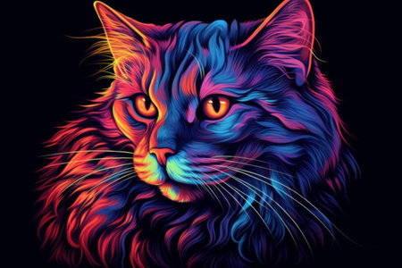 Portrait of a maine coon cat created with bright paint splatters. Generative AIの素材