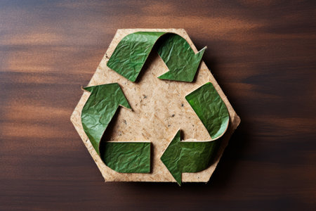 Recycling sign is created from green paper. Environmental protection, recycle, ecology, conceptの素材