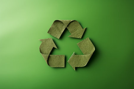 Recycling sign is created from paper. Environmental protection, recycle, ecology, conceptの素材