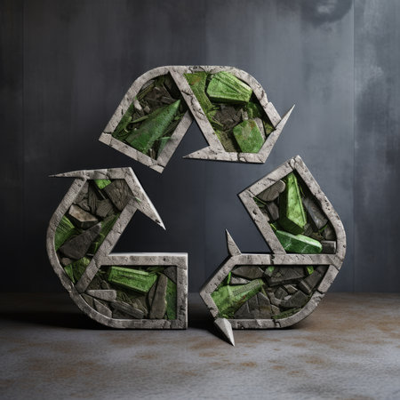 Recycling symbol, dark background. Environmental protection, ecology, recycle conceptの素材