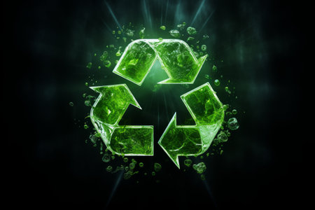 Recycling symbol made of jelly against dark background. Environmental protection, ecology, recycling conceptの素材