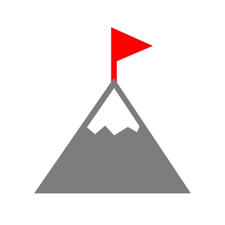 Flag on the top of Mountain. Isolated vector icon, sign, emblem, pictogram. Flat style for design, web or UI.のイラスト素材