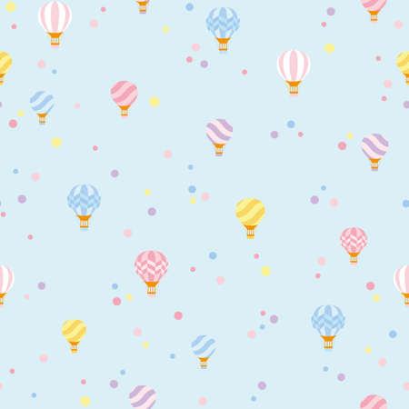 Vector Soft Colored Blue Hot air Balloons seamless pattern background. Perfect for fabric, scrapbooking, wallpaper projectsのイラスト素材