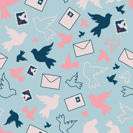Sending Air Mail with cute Carrier Dovesのイラスト素材