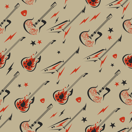 Rock and Roll Guitars diagonal seamless vector patternのイラスト素材