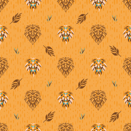 Pattern of Lion Heads Savanne themeのイラスト素材
