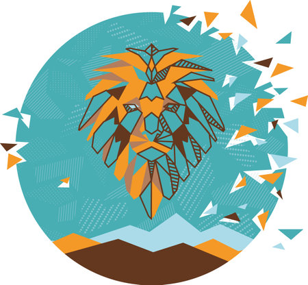 Geometric Lion Head shattering natureのイラスト素材